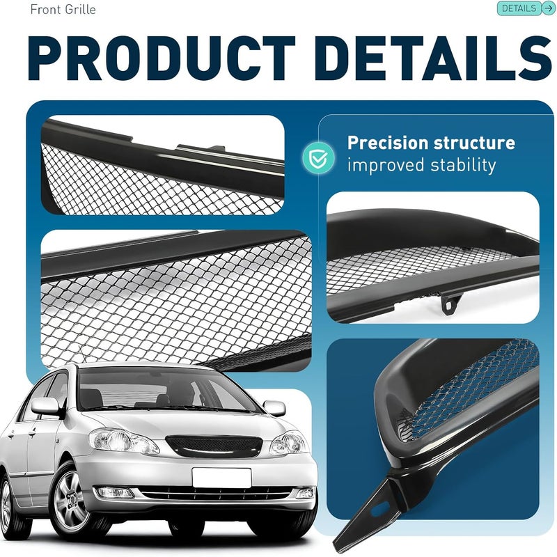 ALMULOO Front Grille Compatible with 2003-2007 Toyota Corolla Bumper Hood Grill Mesh Black Powder Coated - Image 4